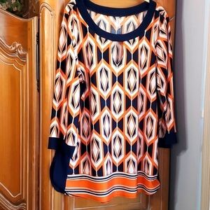 PerSeption Womens 2 X blouse. Beautiful blue and orange.  95% polyester 5% spand
